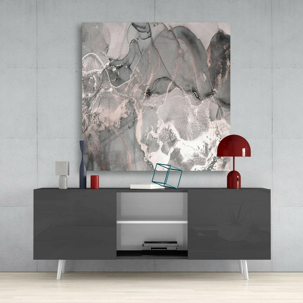 Rose Gold and Gray Marble Glass Wall Art