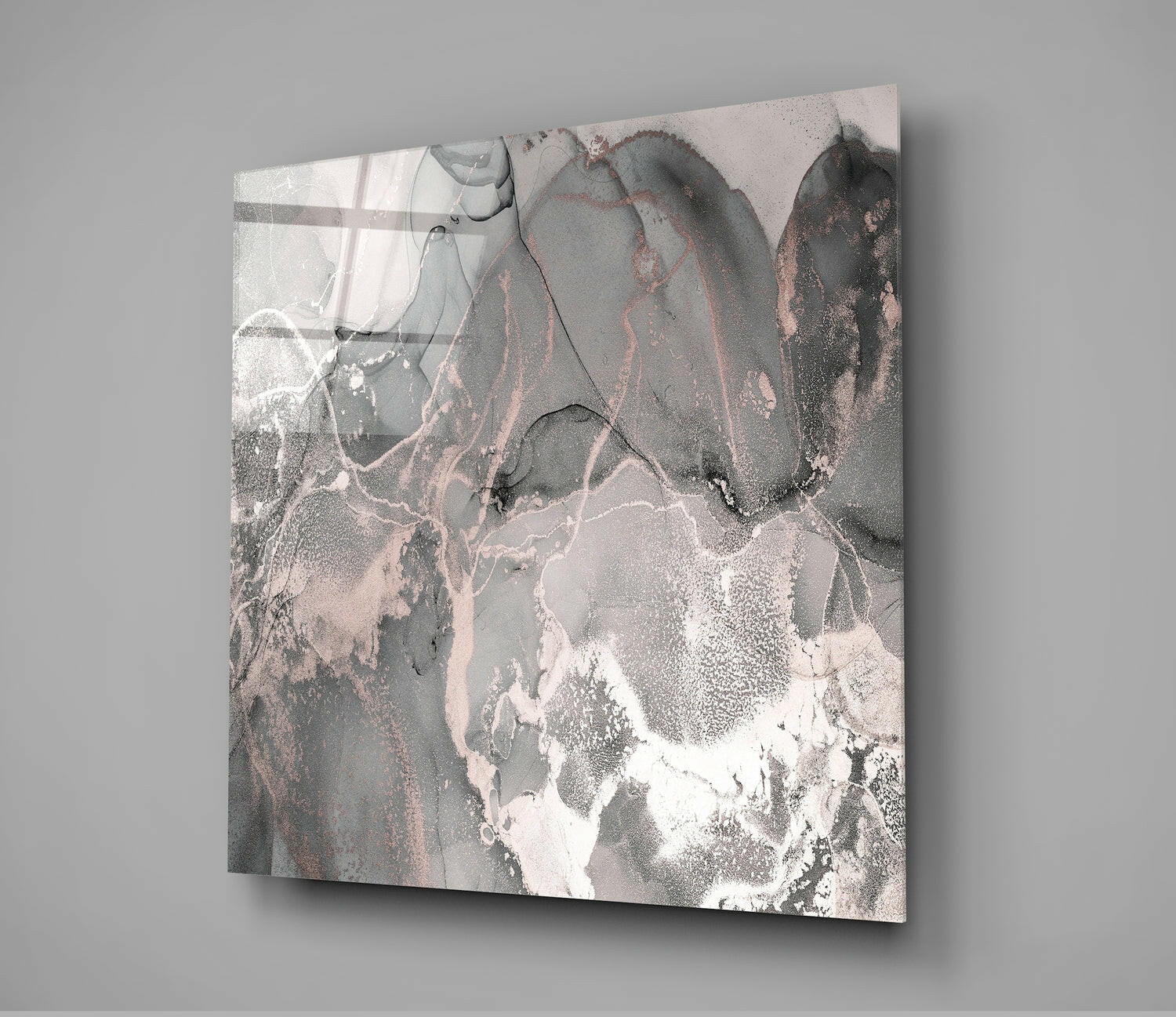 Rose Gold and Gray Marble Glass Wall Art
