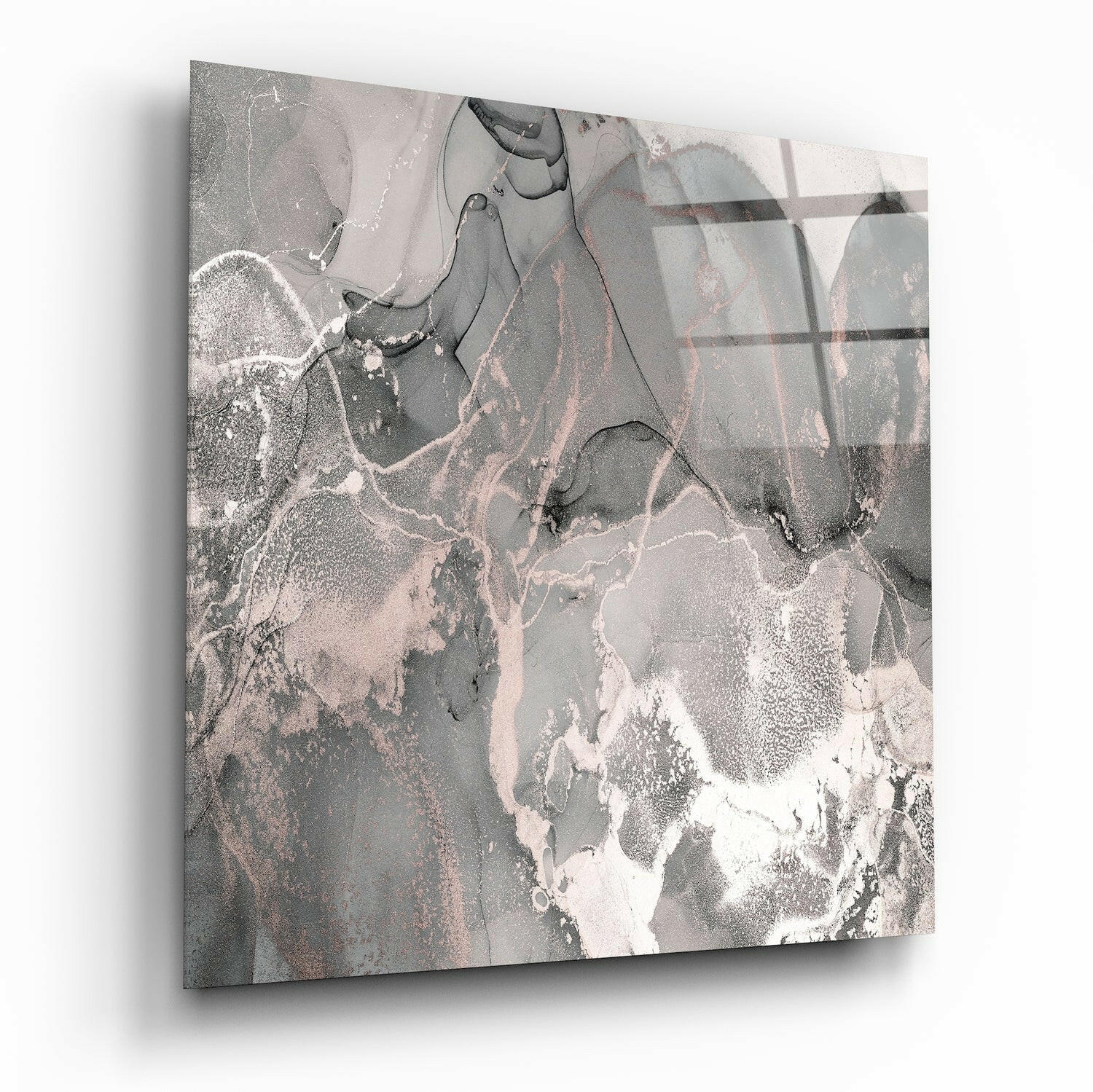 Rose Gold and Gray Marble Glass Wall Art