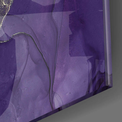 Purple and Gold Ink Marble Glass Wall Art