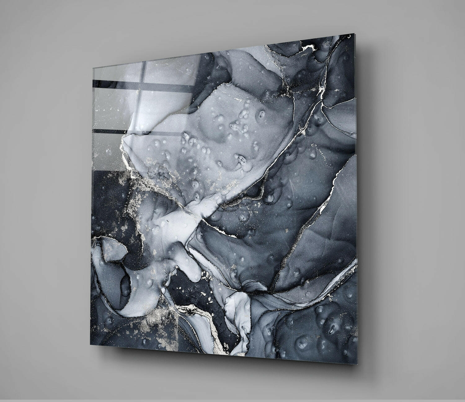 Charcoal and Gold Bubble Ink Glass Wall Art