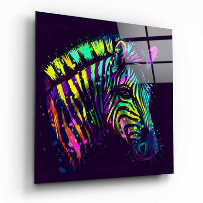 Neon Splash Zebra Purple Glass Wall Art