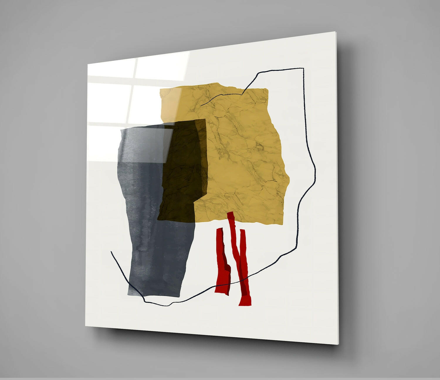 Torn Paper Shapes Mustard Abstract Glass Wall Art