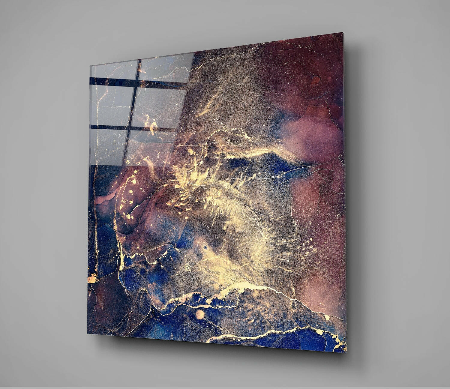 Navy and Gold Ink Burst Glass Wall Art