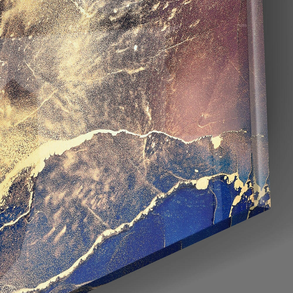 Navy and Gold Ink Burst Glass Wall Art
