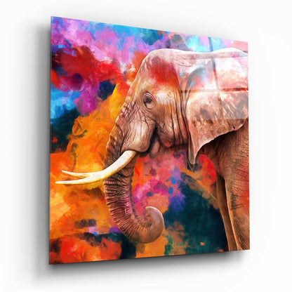 Vibrant Colorful Elephant Profile Glass Wall Art