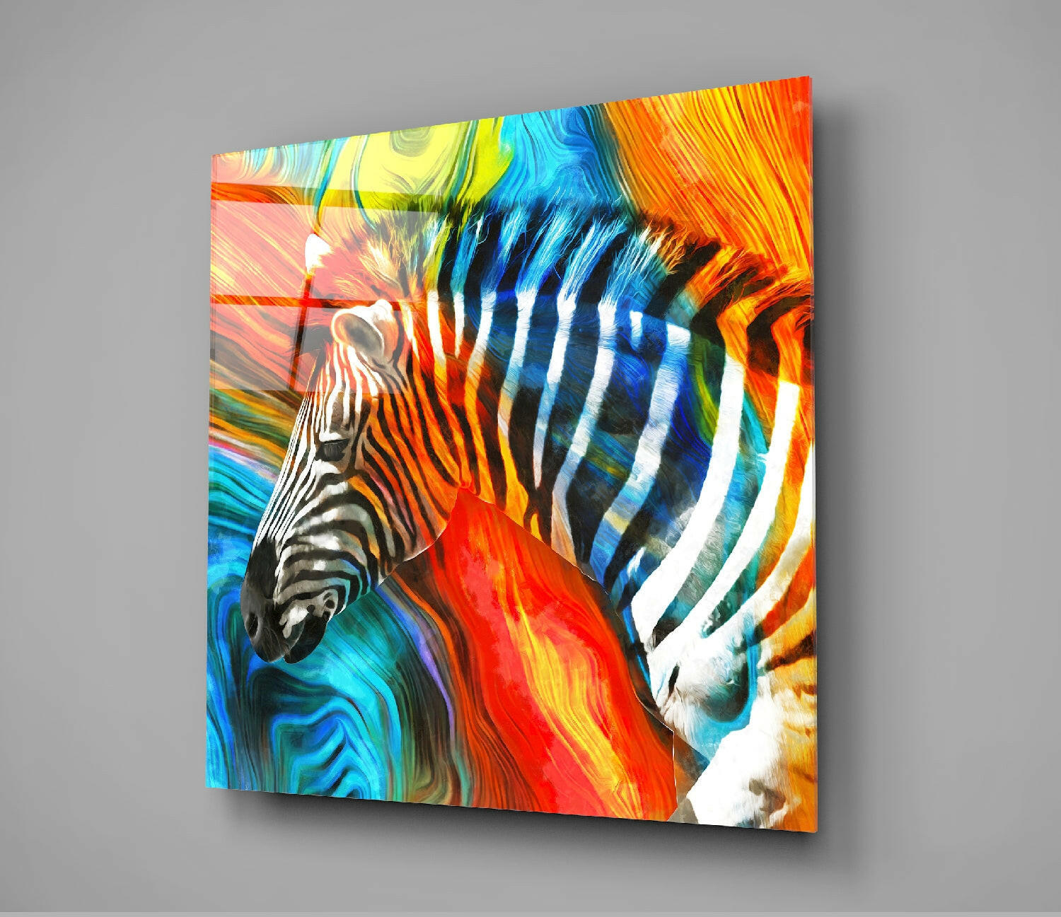 Vibrant Rainbow Zebra Glass Wall Art