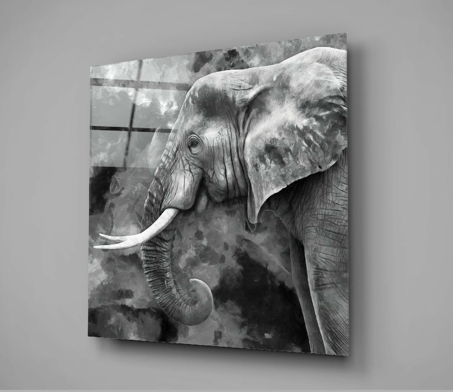 Black and White Painterly Elephant Glass Wall Art