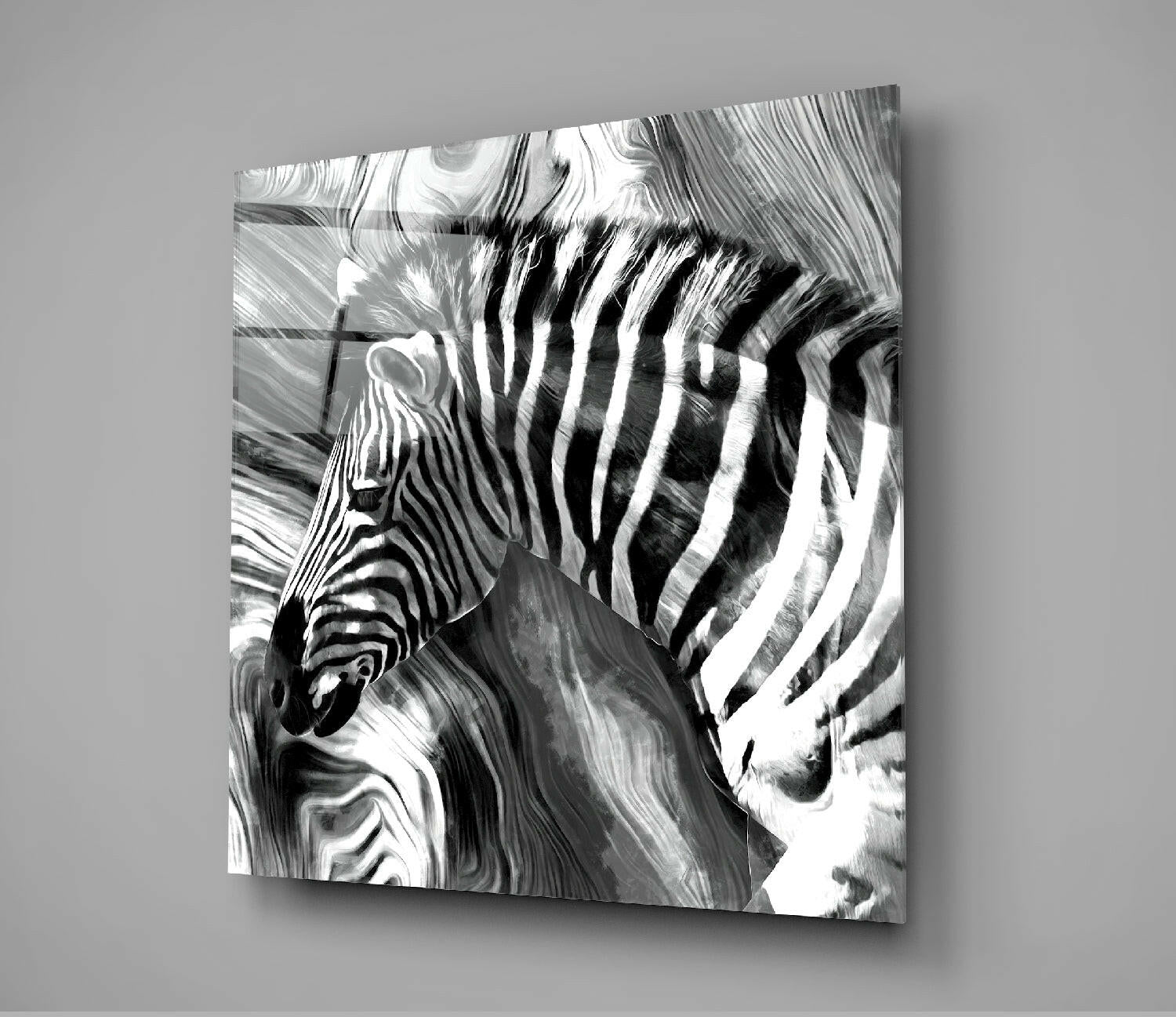 Monochrome Marbled Zebra Glass Wall Art