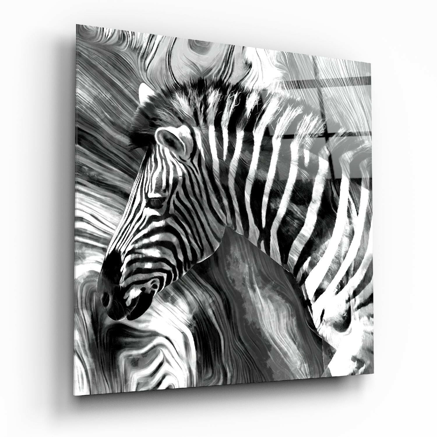 Monochrome Marbled Zebra Glass Wall Art