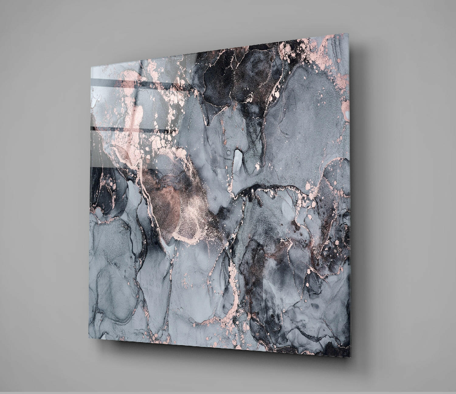 Rose Gold Veined Gray Marble Glass Wall Art