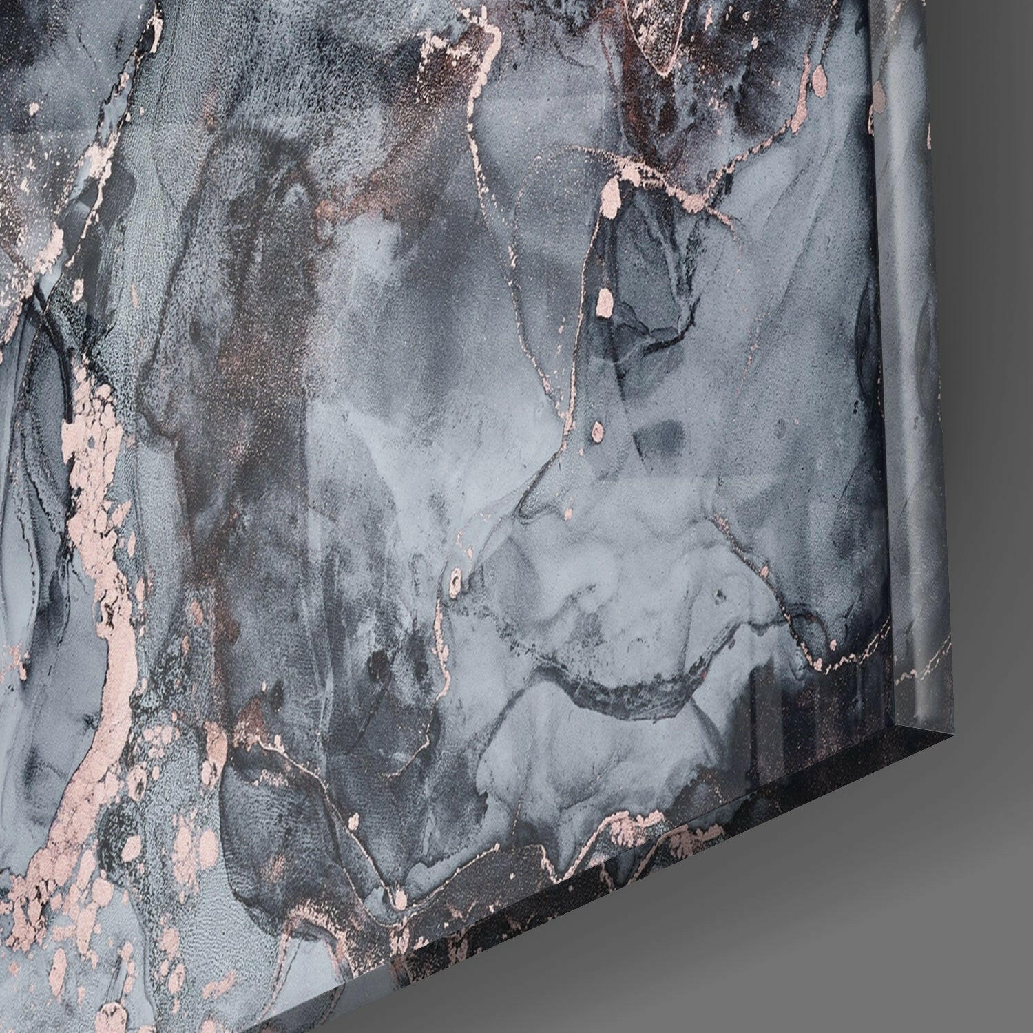 Rose Gold Veined Gray Marble Glass Wall Art