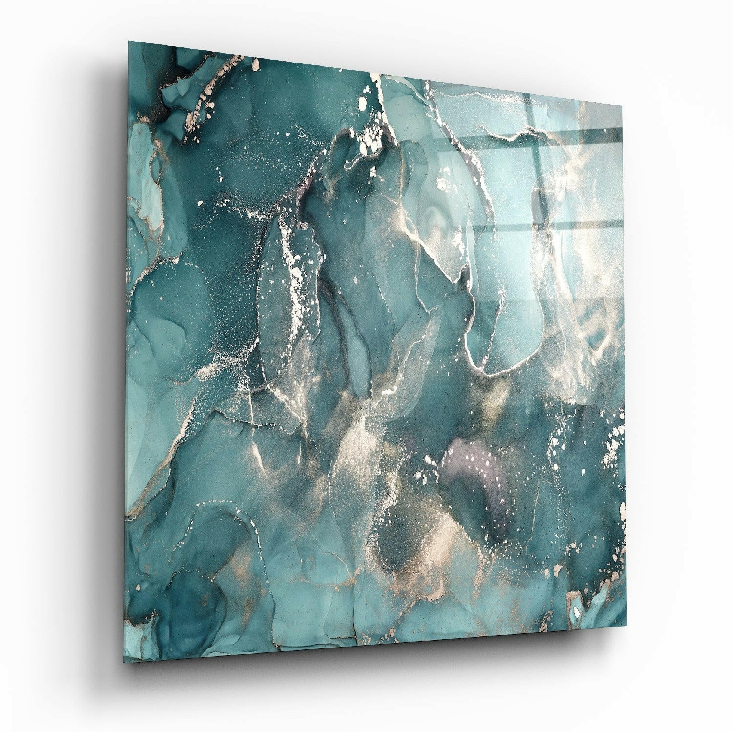 Teal Alcohol Ink Marble Glass Wall Art
