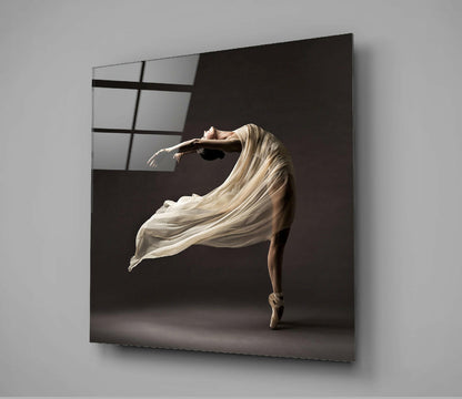 Ivory Silk Backbend Dancer Glass Wall Art