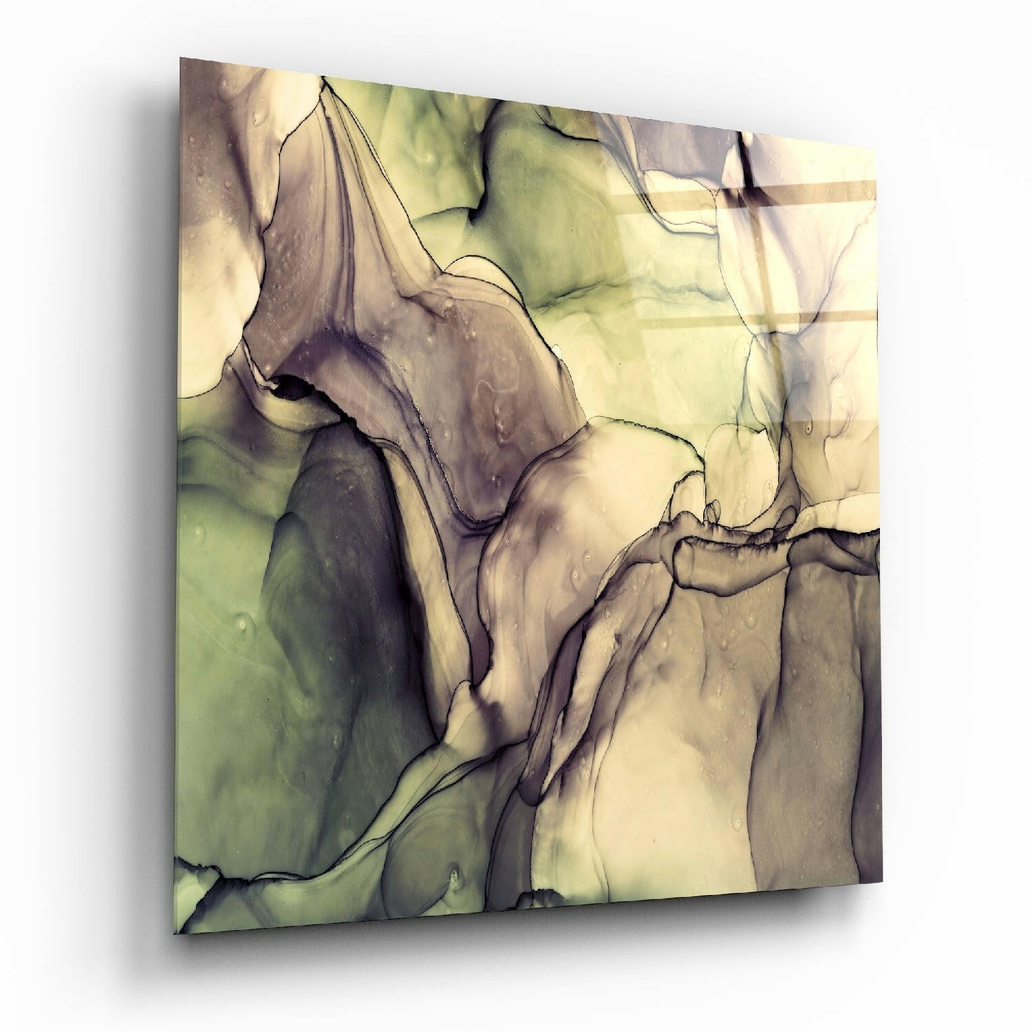 Olive And Mauve Flowing Marble Glass Wall Art