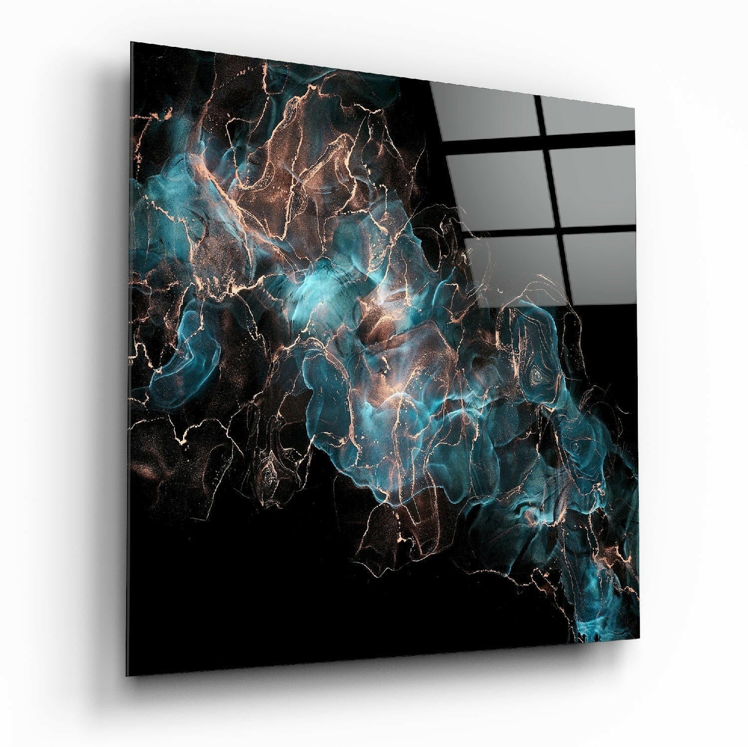 Teal Copper Smoke Marble Glass Wall Art