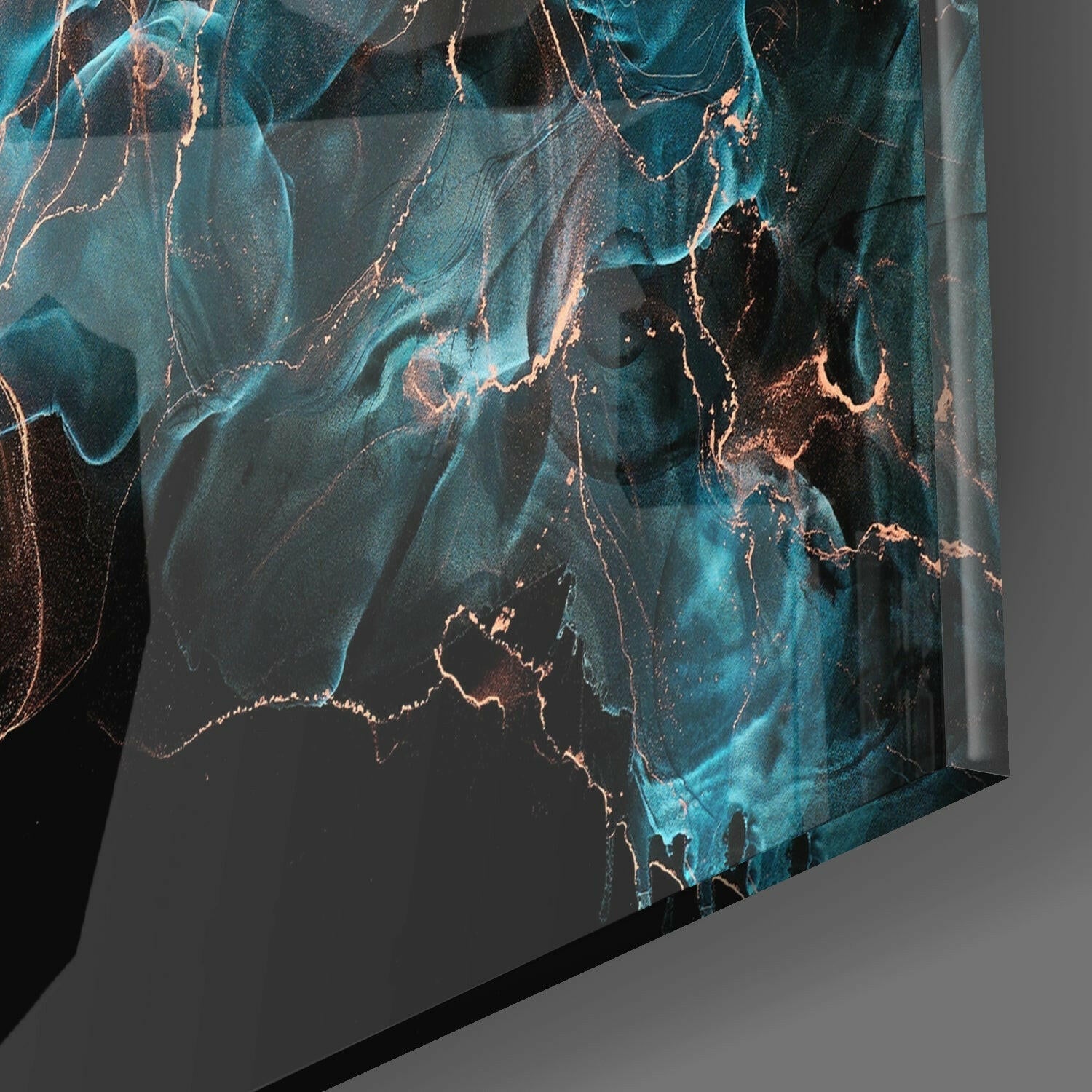 Teal Copper Smoke Marble Glass Wall Art