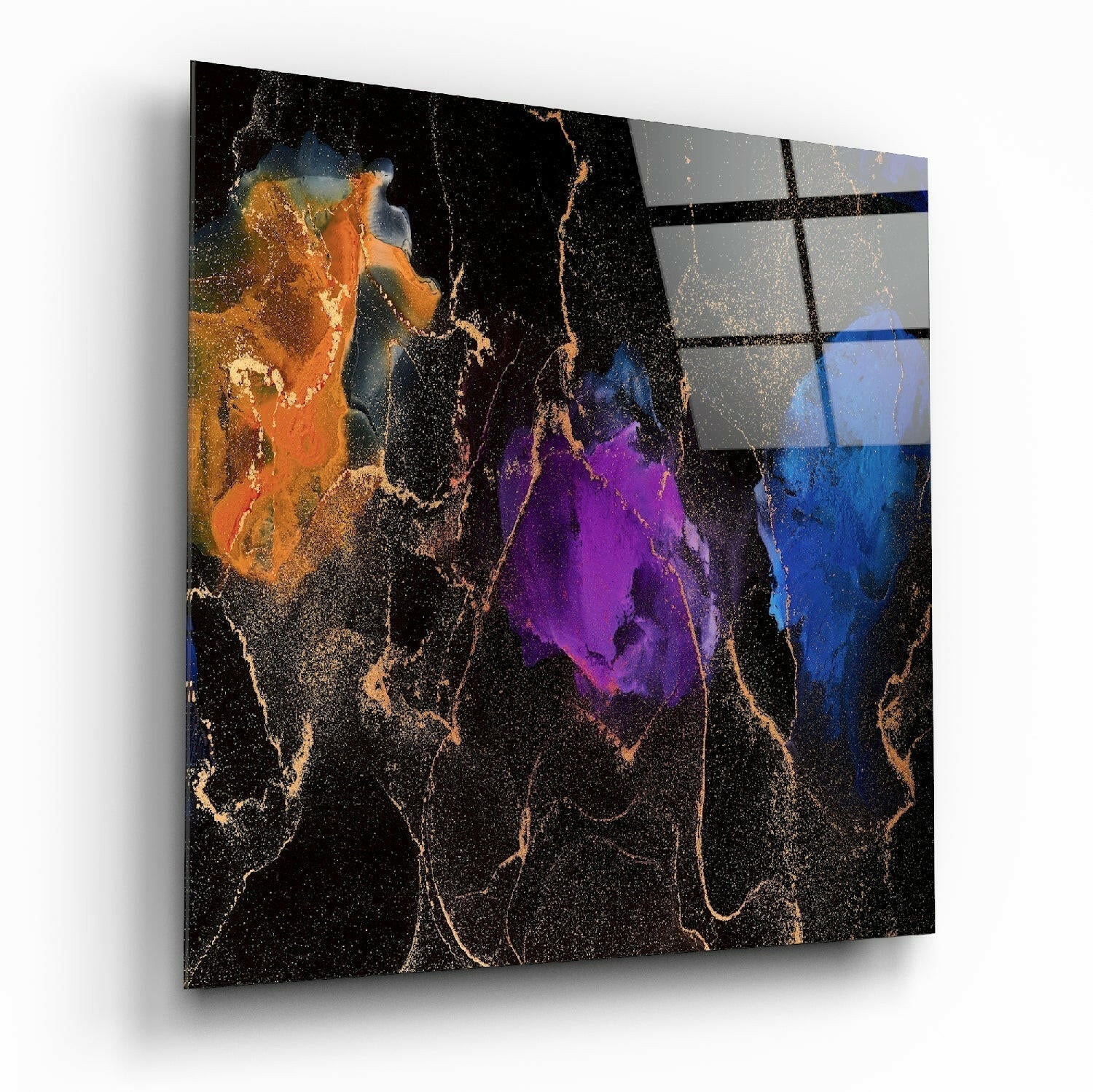 Orange Purple Ink Bloom Glass Wall Art