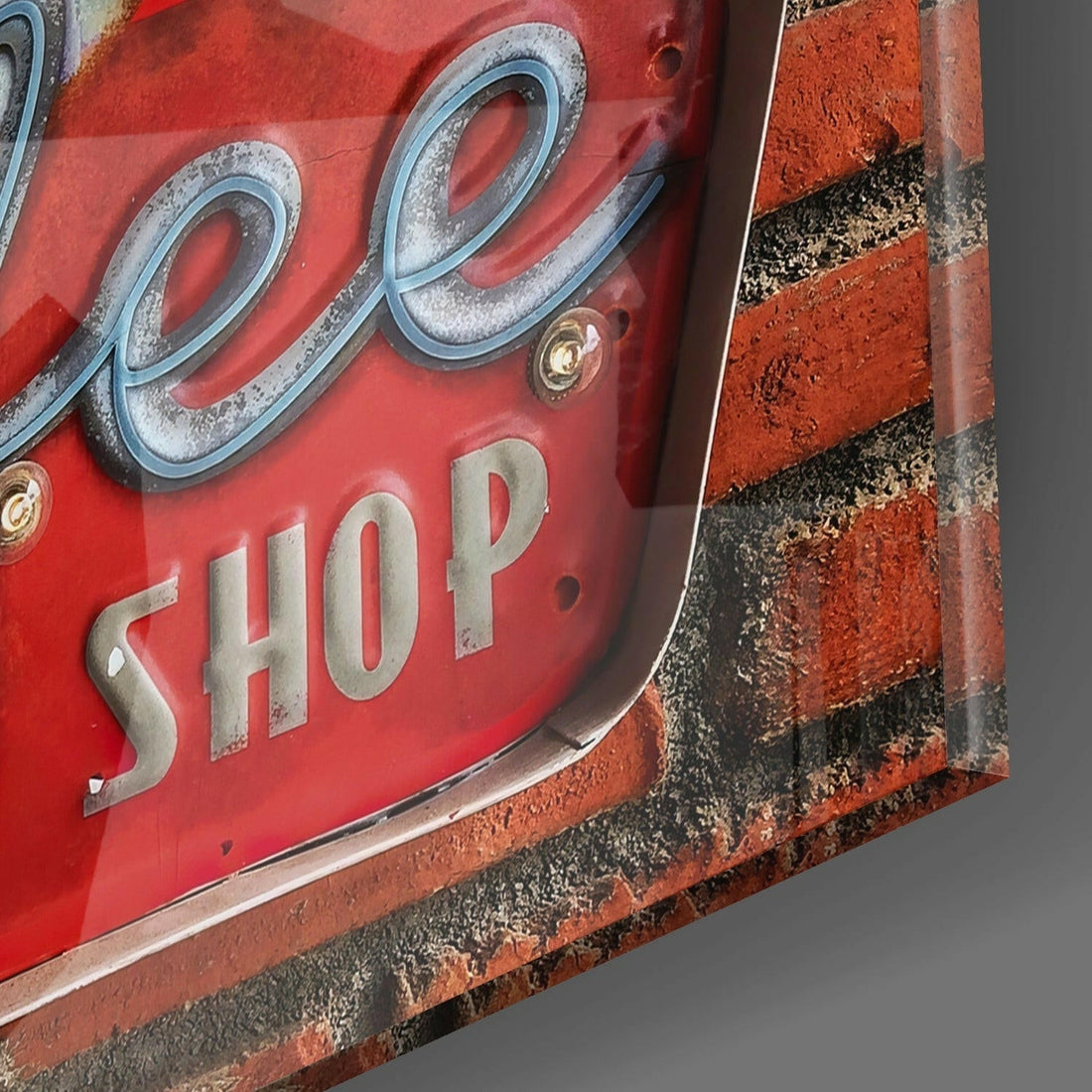 Hot Coffee Shop Tin Sign Brick Glass Wall Art