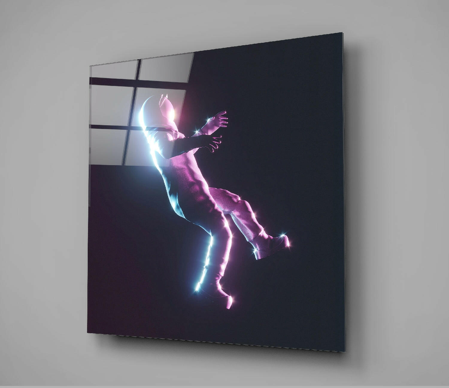 Neon Edge Diving Figure Glass Wall Art