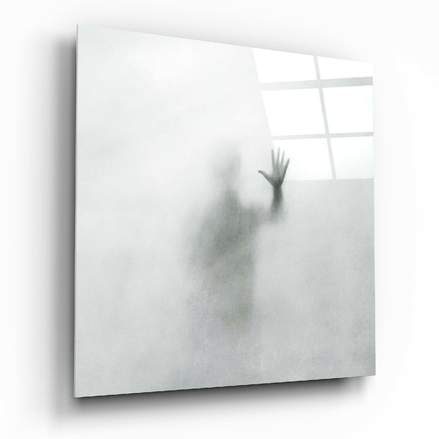 Hand Behind Misty Fog Silhouette Glass Wall Art
