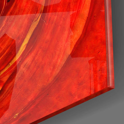 Red Spiral Swirl With Amber Core Glass Wall Art