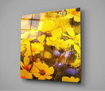 Golden Yellow Poppy Sketch Glass Wall Art