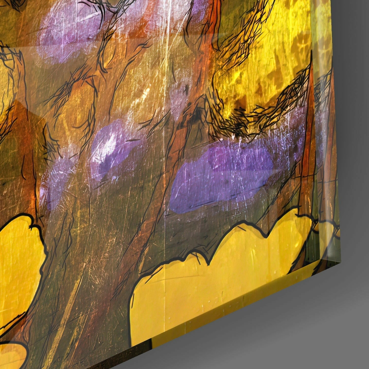 Golden Yellow Poppy Sketch Glass Wall Art