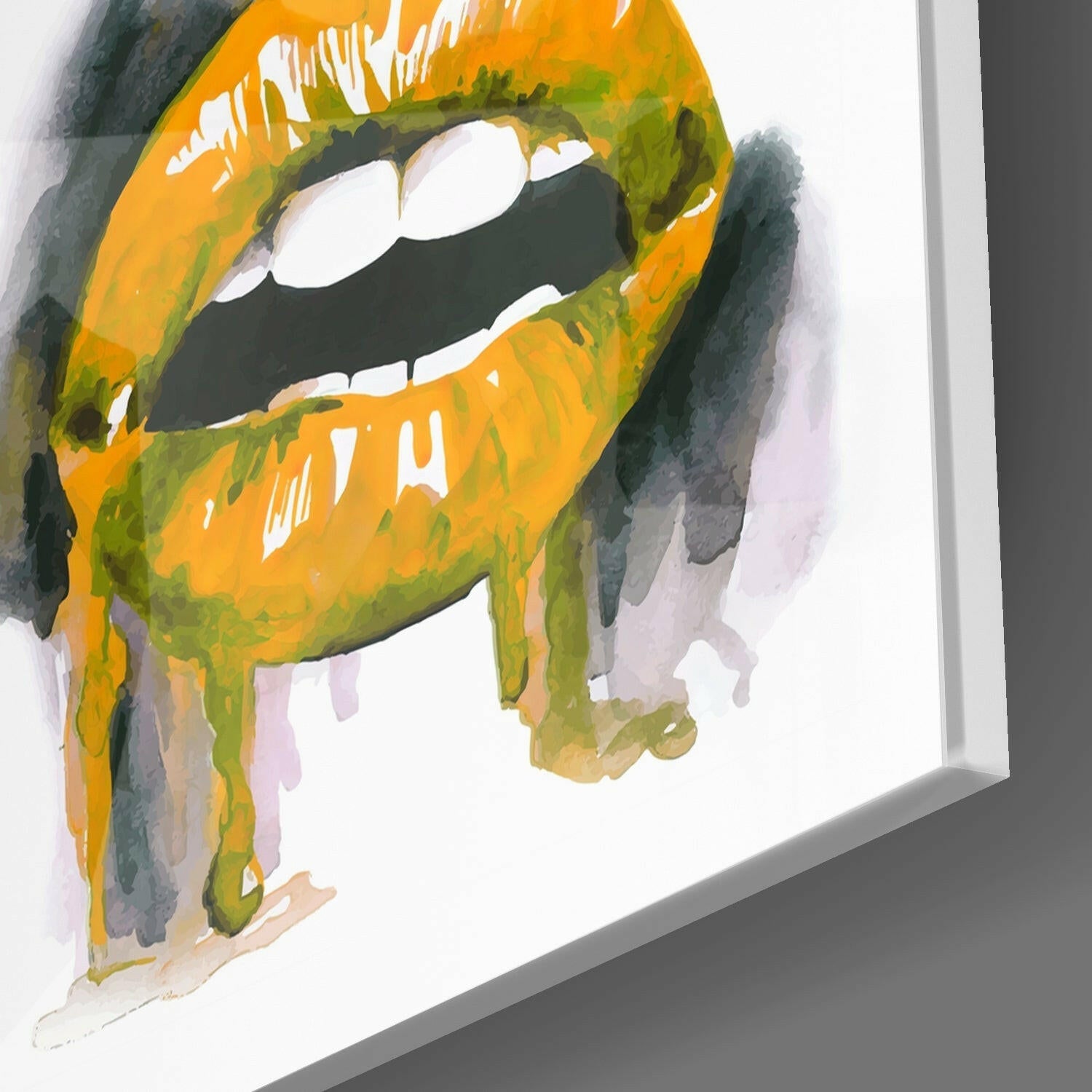 Four Dripping Neon Lips Pop Glass Wall Art