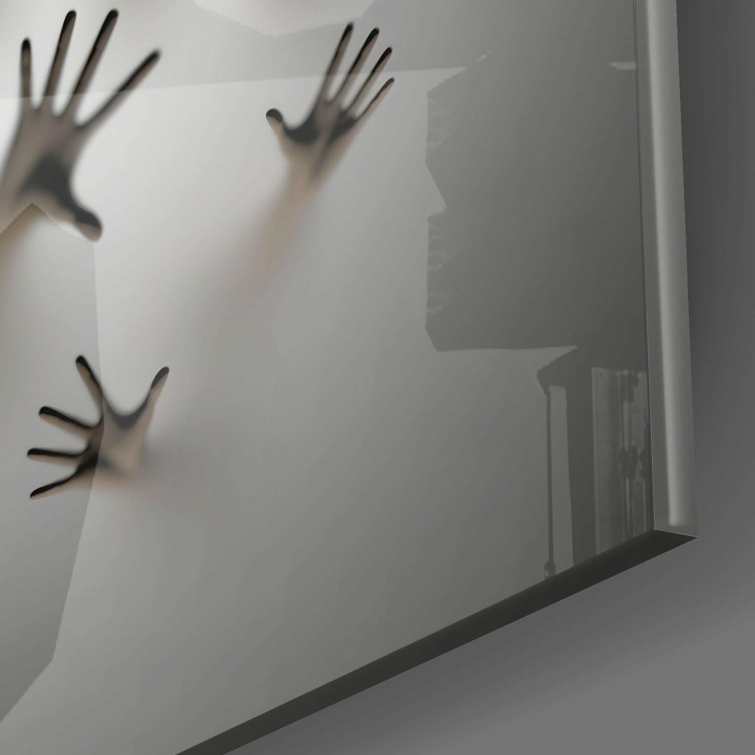 Hands Pressing Through Gray Wall Glass Wall Art