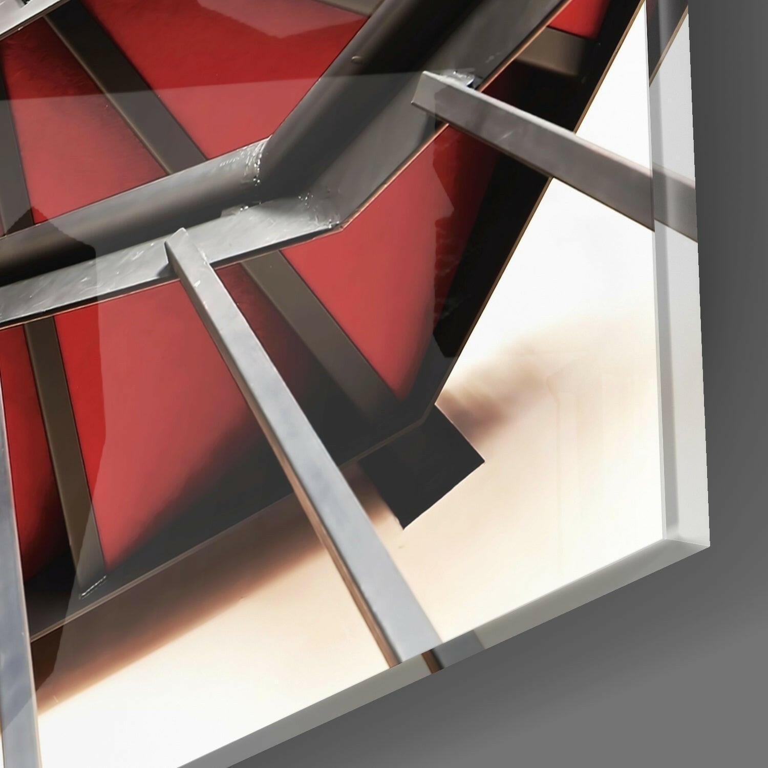 Red Spiral Staircase Above View Glass Wall Art
