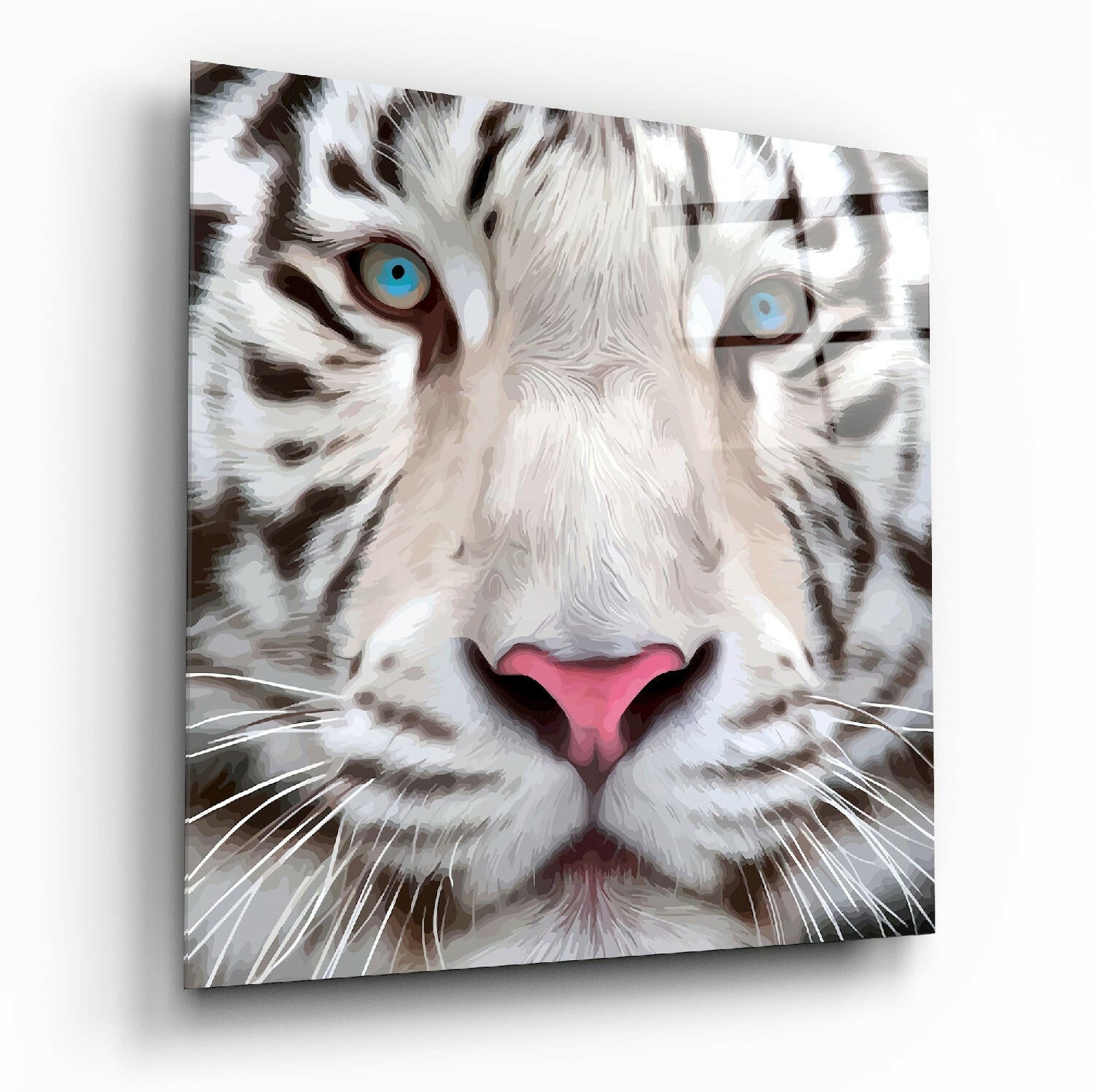 Blue Eyed White Tiger Closeup Glass Wall Art