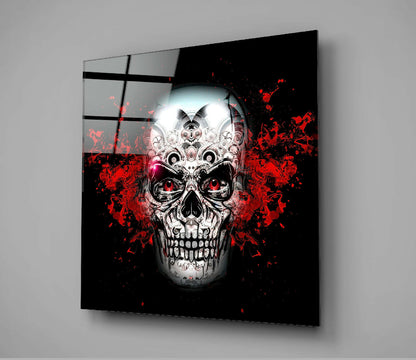 Red Splatter Ornate Skull Glass Wall Art