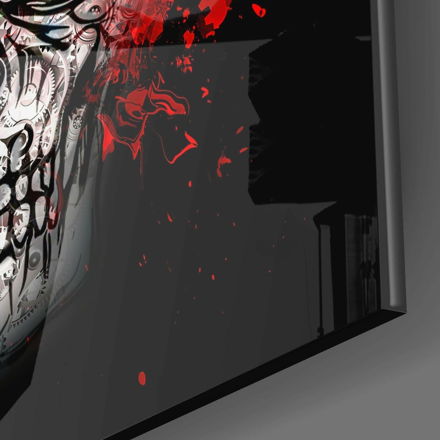Red Splatter Ornate Skull Glass Wall Art