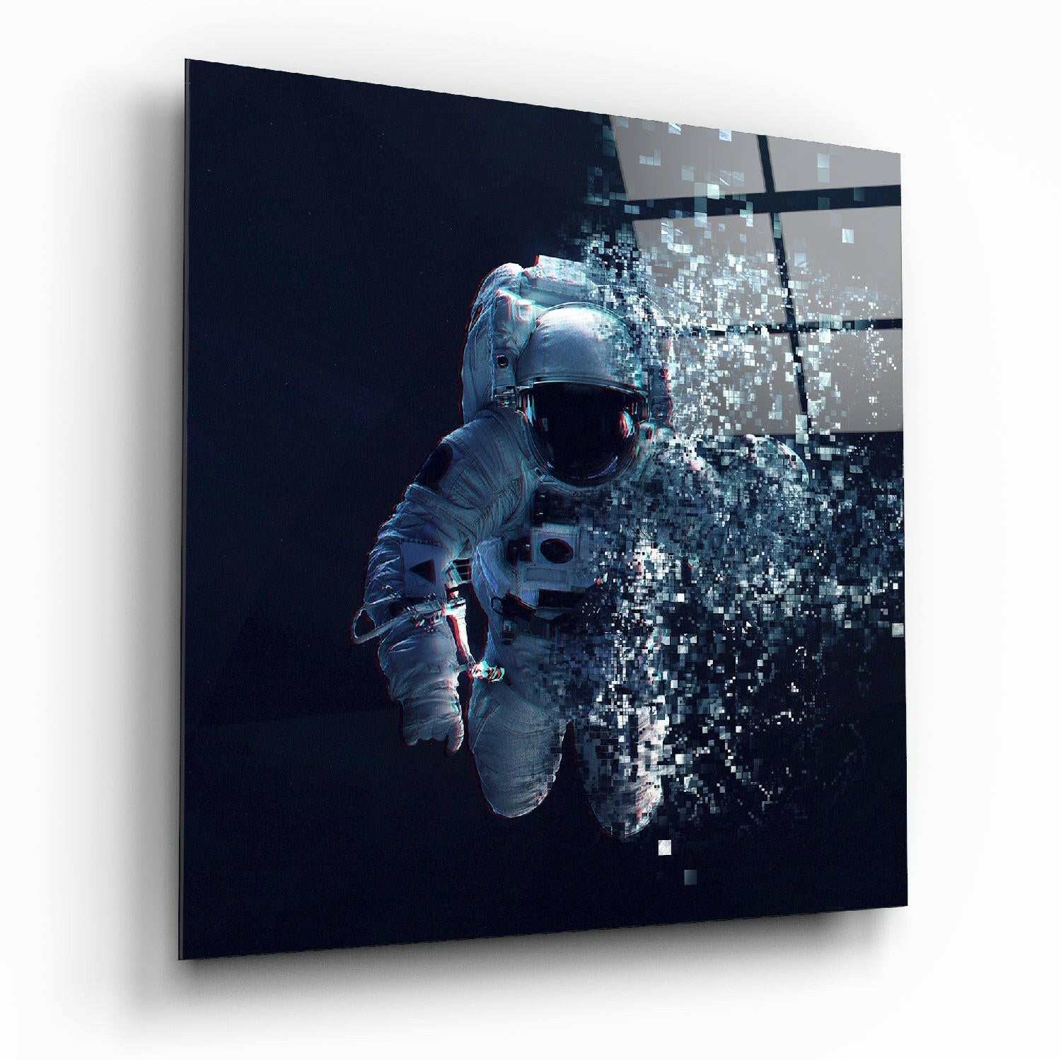 Pixel Dispersion Astronaut Glass Wall Art
