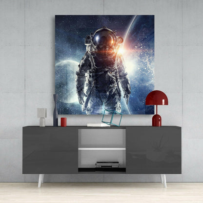 Moonlit Lens Flare Astronaut Glass Wall Art