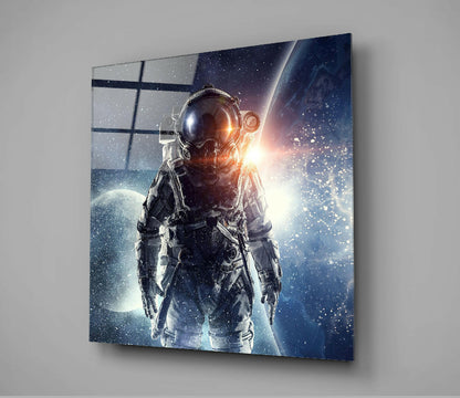Moonlit Lens Flare Astronaut Glass Wall Art