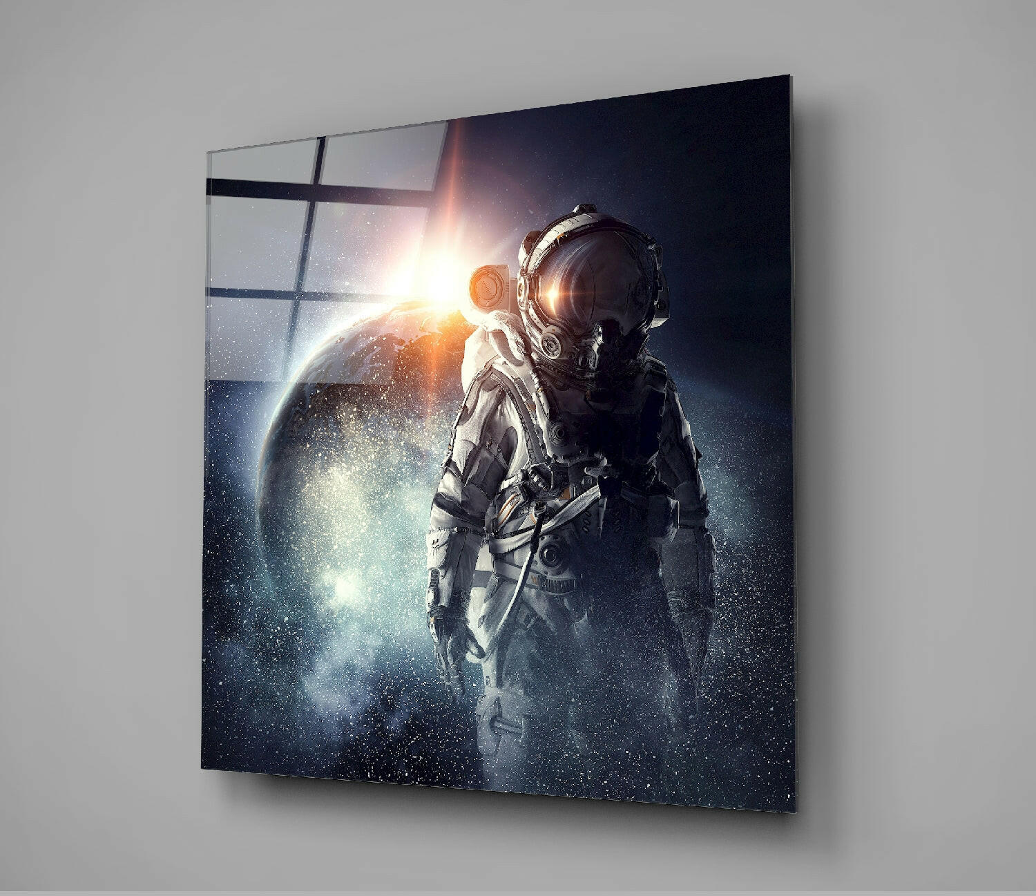 Sunrise Planet Astronaut Glass Wall Art