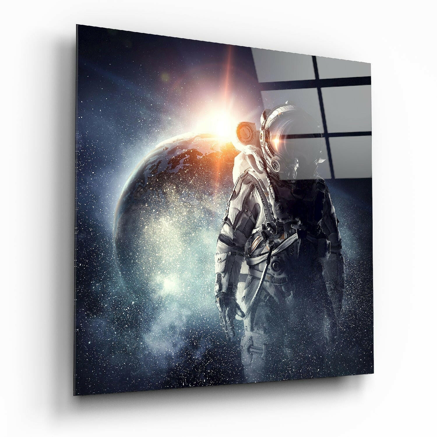 Sunrise Planet Astronaut Glass Wall Art
