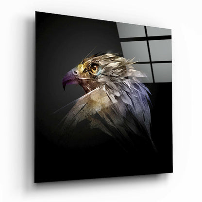Faceted Feather Falcon Head Glass Wall Art