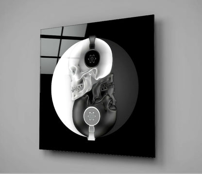 Yin Yang Skull DJ Headphones Glass Wall Art