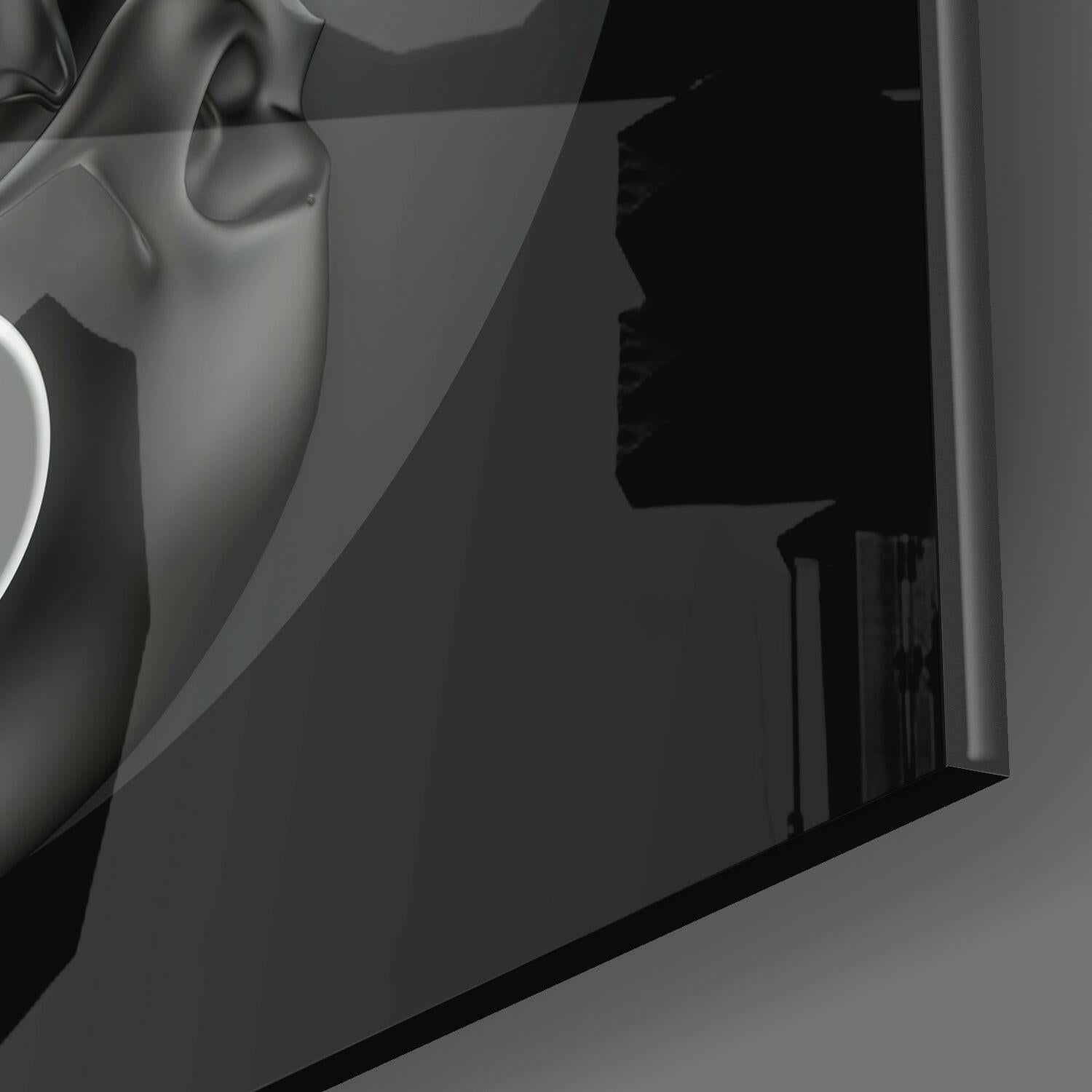 Yin Yang Skull DJ Headphones Glass Wall Art