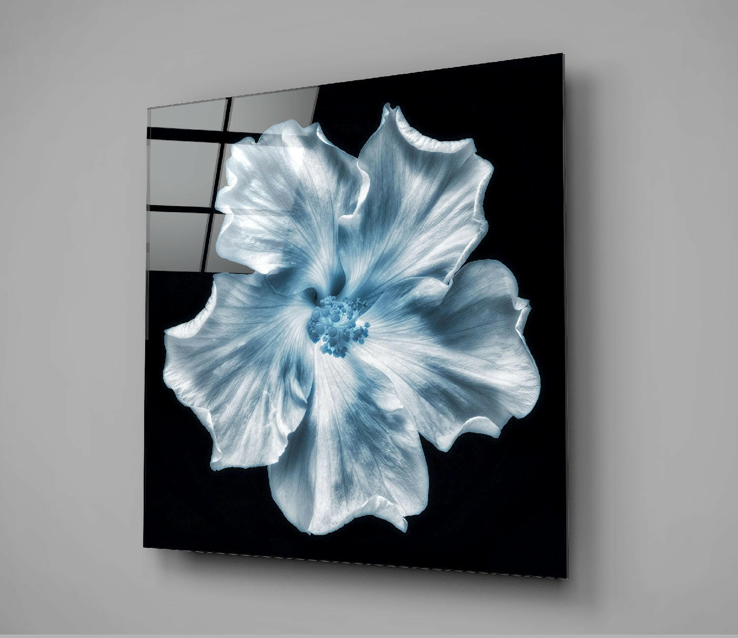 Icy Blue Hibiscus Glass Wall Art