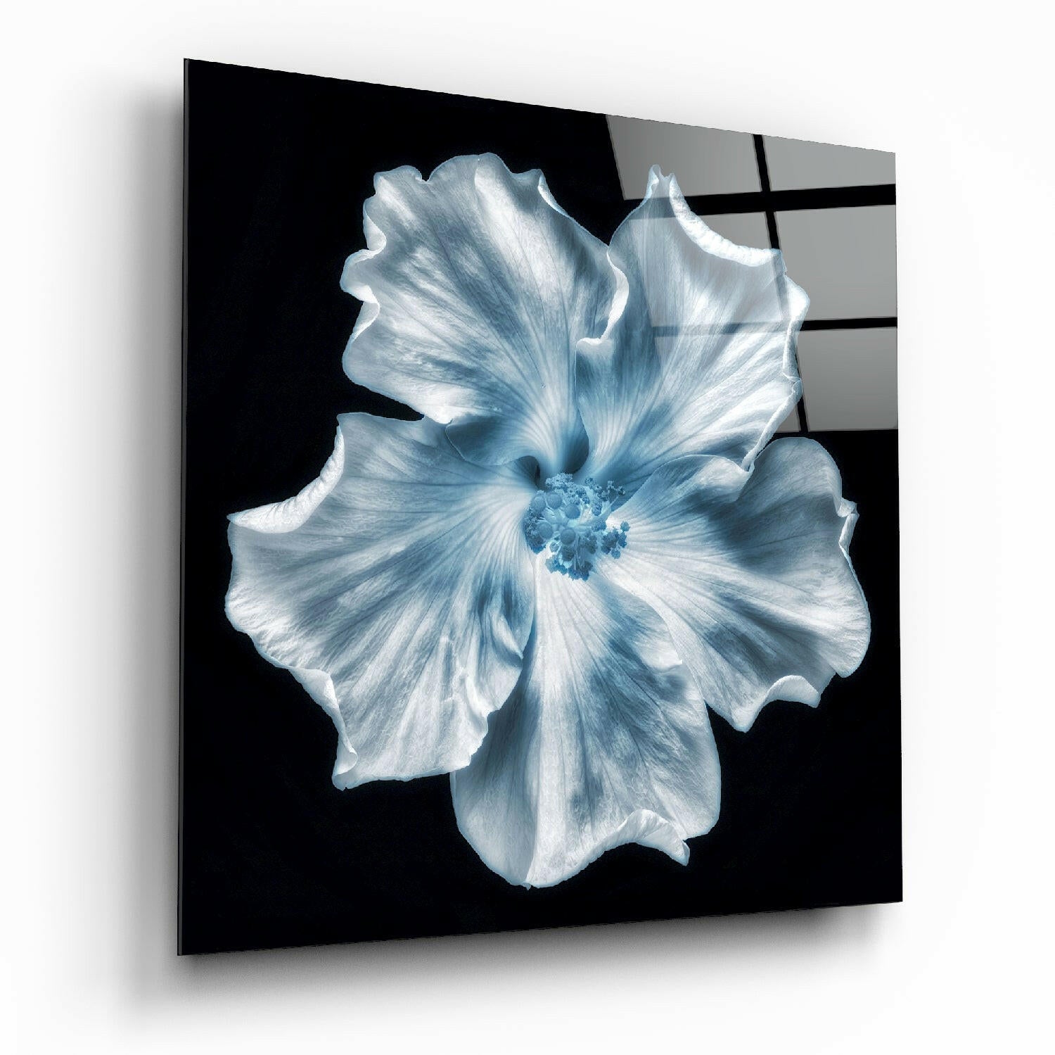 Icy Blue Hibiscus Glass Wall Art