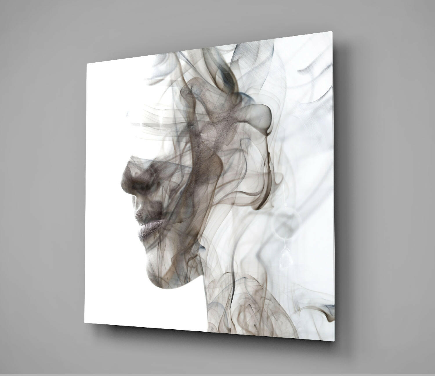 Smoke Silhouette Woman Profile Glass Wall Art