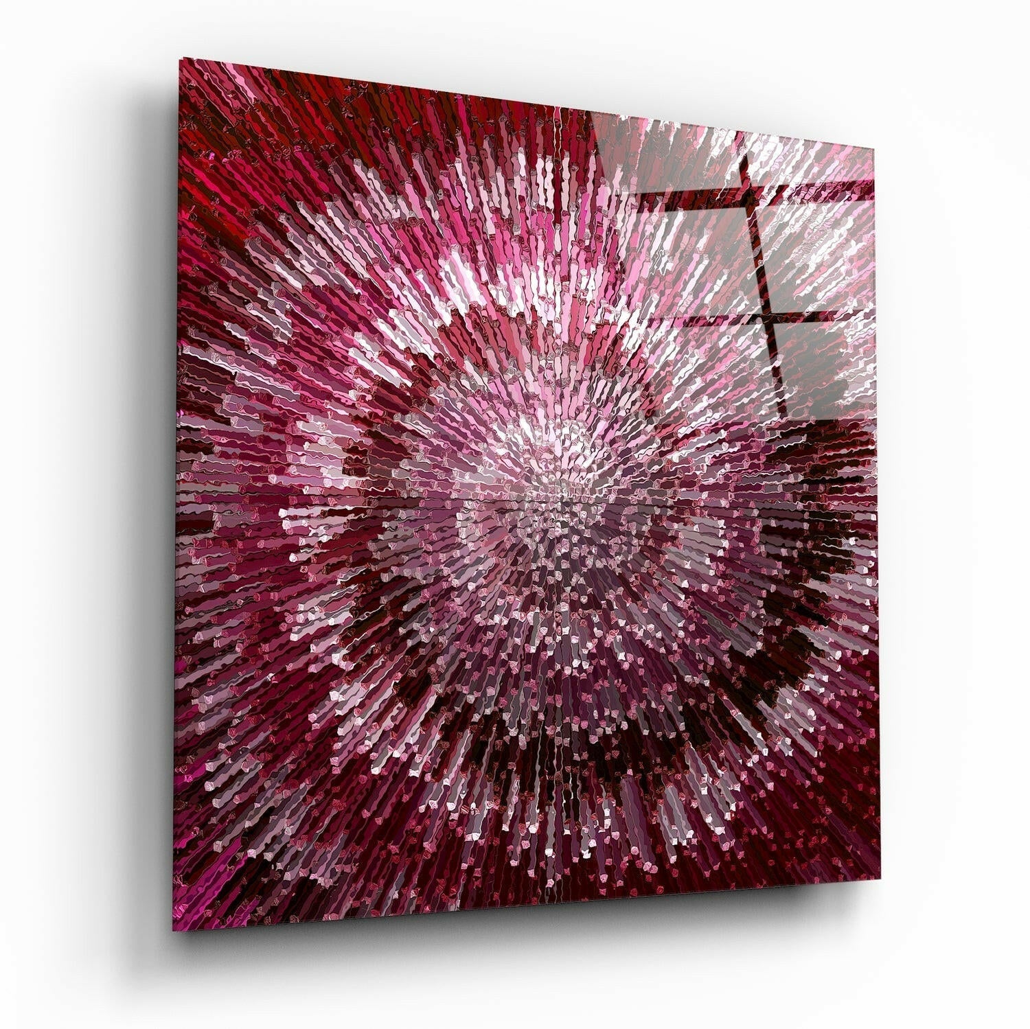Crimson Radial Burst Explosion Glass Wall Art