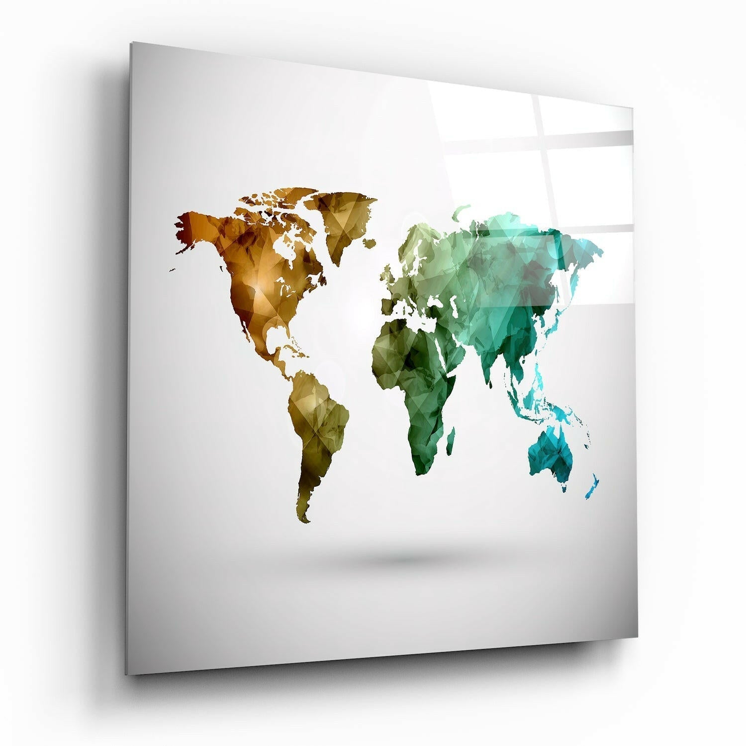 Low Poly Geometric World Map Glass Wall Art