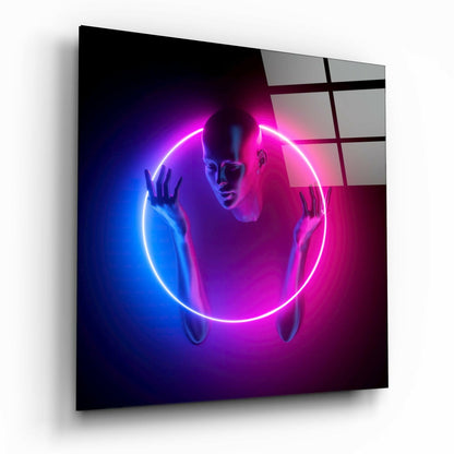 Neon Circle Ring Pink Blue Figure Glass Wall Art