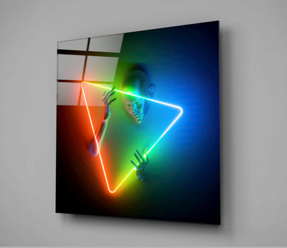 Rainbow Neon Inverted Triangle Figure Glass Wall Art