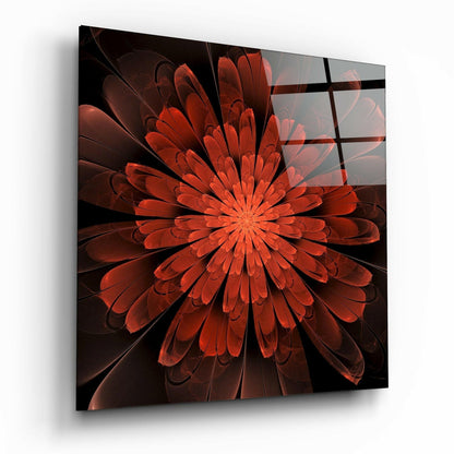 Red Layered Fractal Bloom Glass Wall Art